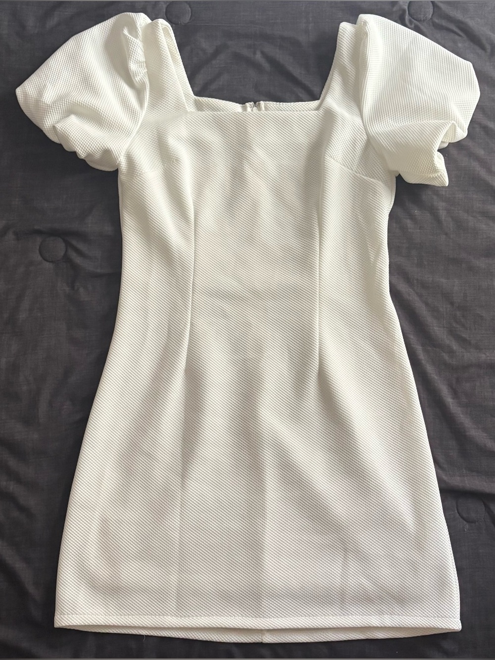 Square Neck White Puff-Sleeve Women's Dress
